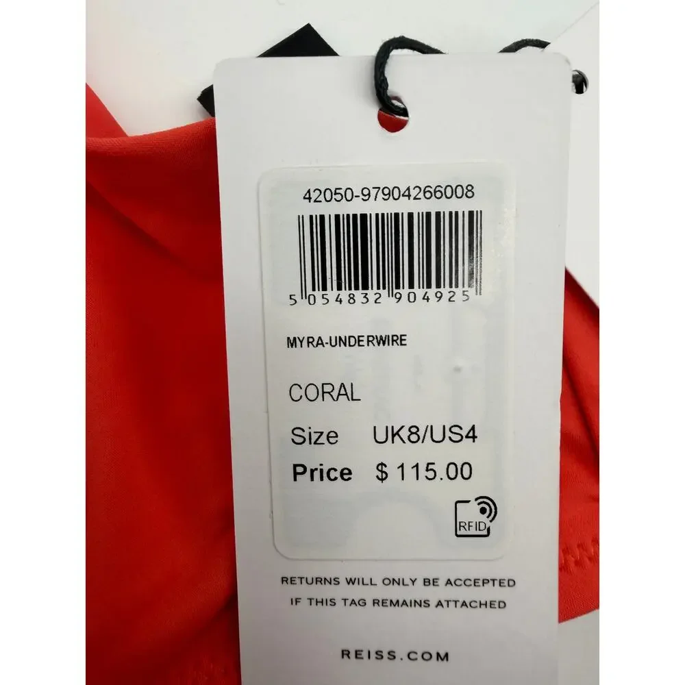 REISS Myra Tanga Bikini Top Size 4 NEW Coral Orange Swim Separates Swimwear